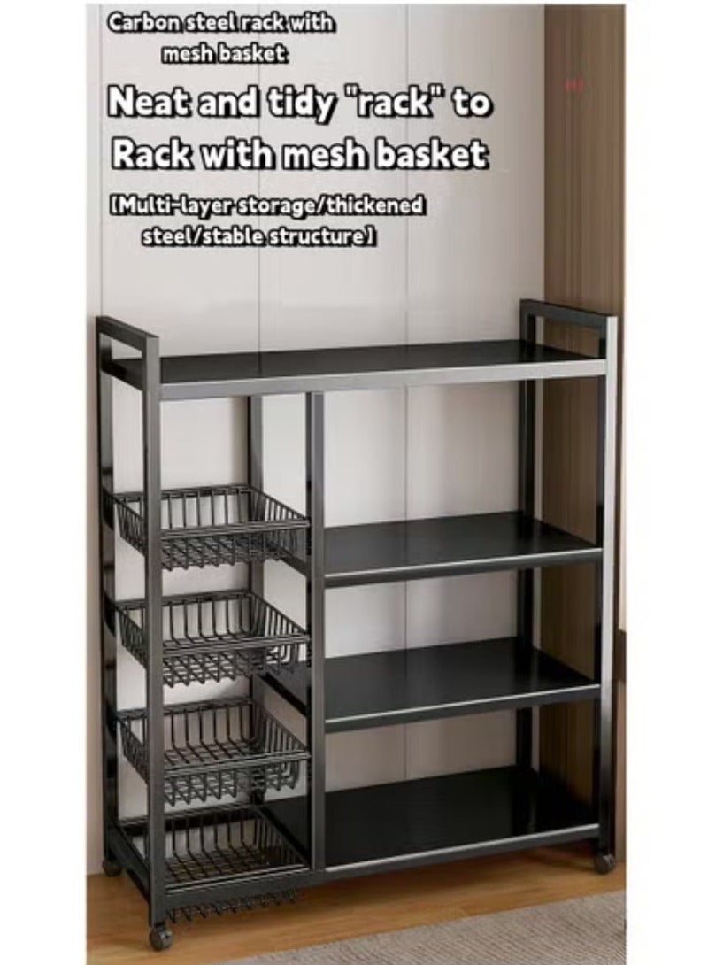 EXCLIFE 4-layer 4-net household multifunctional movable storage rack black 135*32*80 - Image 4